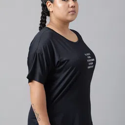 MKH Plus Size Typography Printed Drop-Shoulder Sleeves Relaxed Dri-Fit T-shirt image 2