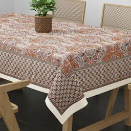 Clasiko Beige & Grey Printed Pure Cotton 6-Seater Rectangular Table Cover image 2
