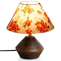 Devansh White & Orange Wooden Contemporary Frusturical Shaped Table Lamp image 4