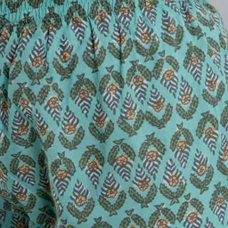 KALINI Women Sea Green Floral Yoke Design Pleated Pure Cotton Kurta with Trousers & With Dupatta image 3