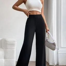 BROADSTAR Women Smart Loose Fit High-Rise Easy Wash Parallel Trouser image 3