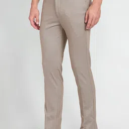 Arrow New York Men Plain Flat-Front Slim Fit Mid Rise Dobby Formal Trousers image 3