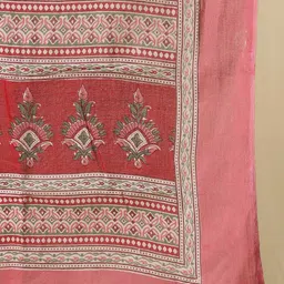 GLAM ROOTS Floral Printed Empire Pure Cotton A-Line Kurta with Trousers & Dupatta image 4