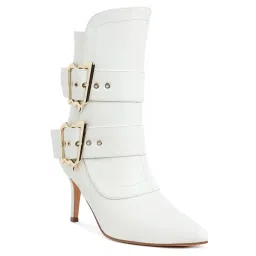 London Rag Chunky White Buckle Strap Ankle Boots-image-4