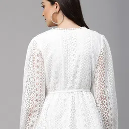 Style Quotient Self Design Puff Sleeve Cotton Lace Cinched Waist Top image 3