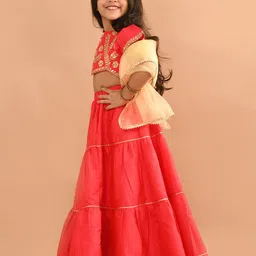 LilPicks Girls Embellished Cotton Ready To Wear Lehenga & Blouse With Dupatta image 5