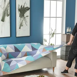 Lukzer Blue & Grey Printed 2 Seater Sofa Cover image 5