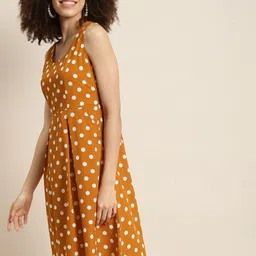 Qurvii Orange & White Crepe A-Line Dress image 3