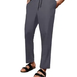 brucewane Men's Premium Cotton Solid Pyjamas with Elasticated Waist and Dual Side Pockets – Comfortable and Stylish Lounge Pants in Gray, Black & Navy Blue Colors. image 1