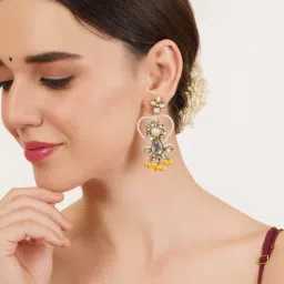 BeAbhika Yellow Heart Shaped Beaded Earrings-picture-26