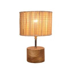 devansh Brant Beige Bamboo Shade Table Lamp with Natural Wooden Base image 1