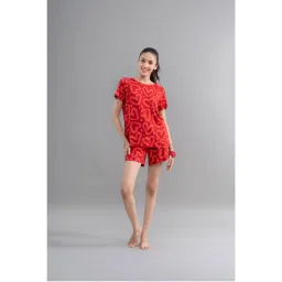 NeceSera Women Red Modal Round Neck Top with Shorts (Set of 2)-picture-29