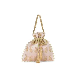 Lavie Signature Womens Rose Gold Metallic Ely Paisley Embellished Potli Bag (M)-image-38