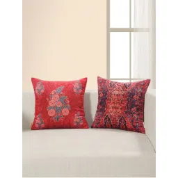Swayam Red & Blue Floral Velvet Square Cushion Covers (Pack of 2) (16x16 Inches)-image-53