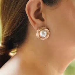 Kraft Smiths Pearl Golden Stud Earnings-picture-20