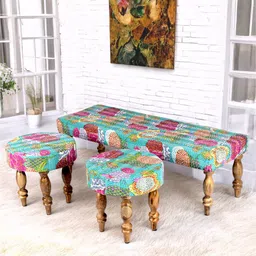 ikiriya Cairo Solid Wood Bench in Green Finish image 1