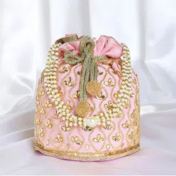 Peora Potli Bags Handmade Evening Wristlet Handbags Stylish Bridal Purse Pink - P88PK-picture-22