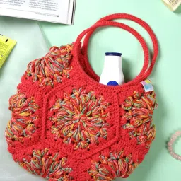 Magic Needles Cute Handmade Hexagon Handbag - Coral image 1