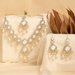 Zaveri Pearls Gold Tone Stones Beads Necklace Earring & Maang Tikka Set-ZPFK17307-image-22