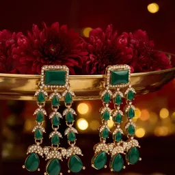 Zaveri Pearls Green Stones Studded Dangler Earrings-image-23