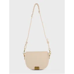 Twenty Dresses by Nykaa Fashion Beige Textured U Shaped Front Flap Sling Bag-picture-28