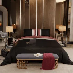 Stoa Paris Satin Comforter Set for King Size Bed, Vogue - Black-Brown-White with 2 Pillow Cover image 1