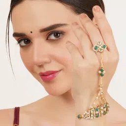 BeAbhika Gold-Plated Haathphool with Emerald Accents-picture-11