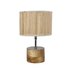 devansh Brant Beige Bamboo Shade Table Lamp with Natural Wooden Base image 2