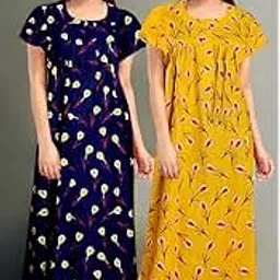 Trendy Fab100% Cotton Nighty for Women || Maxi Length Front Zip Printed Nighty/Maxi/Night Gown/Night Dress/Nightwear Inner & Sleepwear for Women's (Combo Pack of 2)-image-33