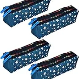 homestic HomesticPencil Pouch | Rexine Stationary Pouch | Pencil Utility Pouch | School Pencil Case for Kids | Pen-Pencil Box for Kids | 2 Zipper Pencil Organizer | Star Pencil Pouch | Pack of 4 | Blue-picture-31
