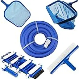 PooLKiT Swimming Pool Vacuum Hose Pipe 15 Meter, Suction Pipe 50 feet, Swimming Pool Vacuum Head Cleaner Flexible Brush 14 inch, Swimming Pool Deep Leaf Net Rake, Flate Net, Wall Brush 10 Inch-picture-22