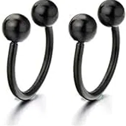 fuzhibang KARAYStainless Steel Bead Half Hoop Huggie Hinged Earrings for Men Women (10mm, Black)-picture-42