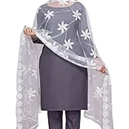 kemza KEMZAElegant Net Embroidered Phulkari Dupatta with Lace Border – Soft & Lightweight 1-picture-32