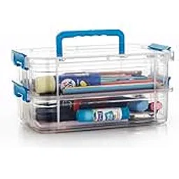 RECLUSE 2 Layer Stack & Carry Adjustable Storage Box With Carry Handle, Transparent Stackable Storage Bin with Handle Lid Locking Storage Container for School and Office Supplies (MultiColor)-picture-26
