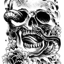 s.a.v.i S.A.V.ITemporary Tattoo For Girls Men Women 3D Big Skull Face Snake Sticker Size 21x15CM - 1PC.-picture-19