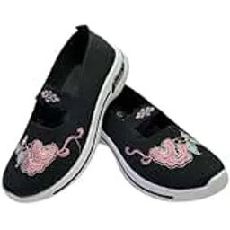 pushan PUSHANAlbeli 4 Shoe Women's Loafer Wedges Shoes Comfortable Office Work Shoes Cute Penny Loafer Slip On Walking Driving Shoes Embroidery Flower Knit Breathable Chunky Heels Air Platform-picture-23