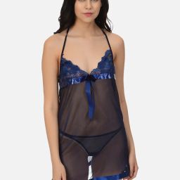 Mod & Shy Navy Blue Sexy Mesh Net Nightwear Baby doll Dress With G-String-picture-21