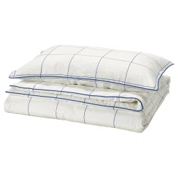 ikea bredvecklare Duvet cover and pillowcase, white blue/check, 150x200/50x80 cm image 1