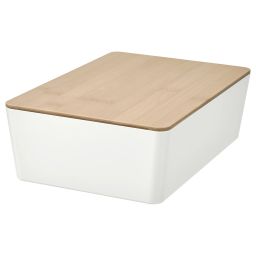 ikea kuggis Box with lid, white/bamboo, 18x26x8 cm-picture-40