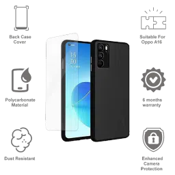ARROW Duplex Series Tempered Glass & Polycarbonate Back Cover Combo for oppo A16 (Anti Scratch Design, Black) image 4