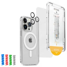 ESSE Armor360 Airskin MagSafe Case, Tempered Glass, Cam and Cable Protector 4in1 Combo for iPhone 15 Pro Max (Anti Glare Glass, Transparent) image 2