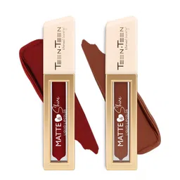 TEEN TEEN COSMETICS Set Of 2 Matte & Shine Liquid Lipcolor - 8 ml Each - Caramel -Fire Red-picture-17