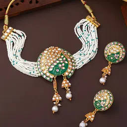 Estele Gold-Plated Kundan Studded & Beaded Meenakari Jewellery Set-picture-20