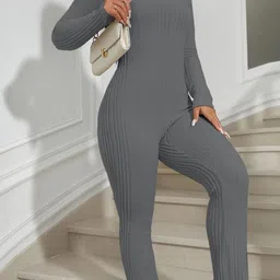 HERE&NOW Women Knitted Full Sleeves Basic Jumpsuit image 2