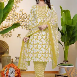 KALINI Women Floral Printed Regular Sequinned Pure Cotton Kurta with Trousers & With Dupatta-picture-26