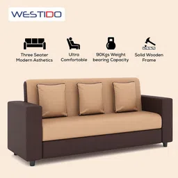 Westido Brown UrbanHaven Wooden 3-Seater Sofa image 4