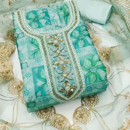 MANVAA Embellished Organza Unstitched Dress Material-image-18