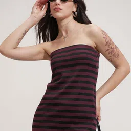 Tokyo Talkies Women Striped Fit & Flare Strapless Midi Dress-image-4