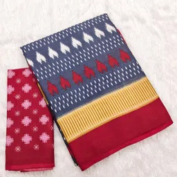 NIKATT Ethnic Motifs Printed Pure Cotton Block Print Saree With Unstitched Blouse Piece image 5