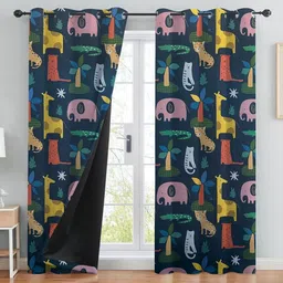 BFAM Blue & Yellow Abstract Thermal Insulated 2 Pieces Door Black Out Eyelet Curtains-picture-23